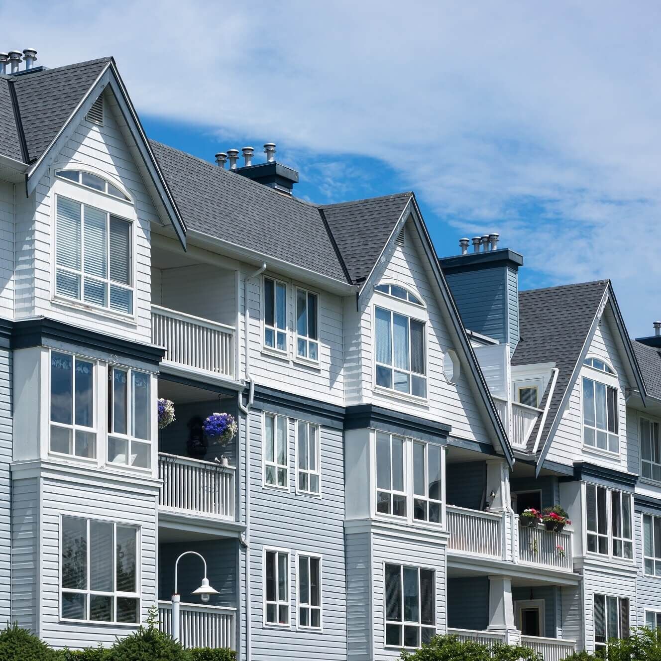 Modern apartment building in Richmond, British Columbia, Canada.